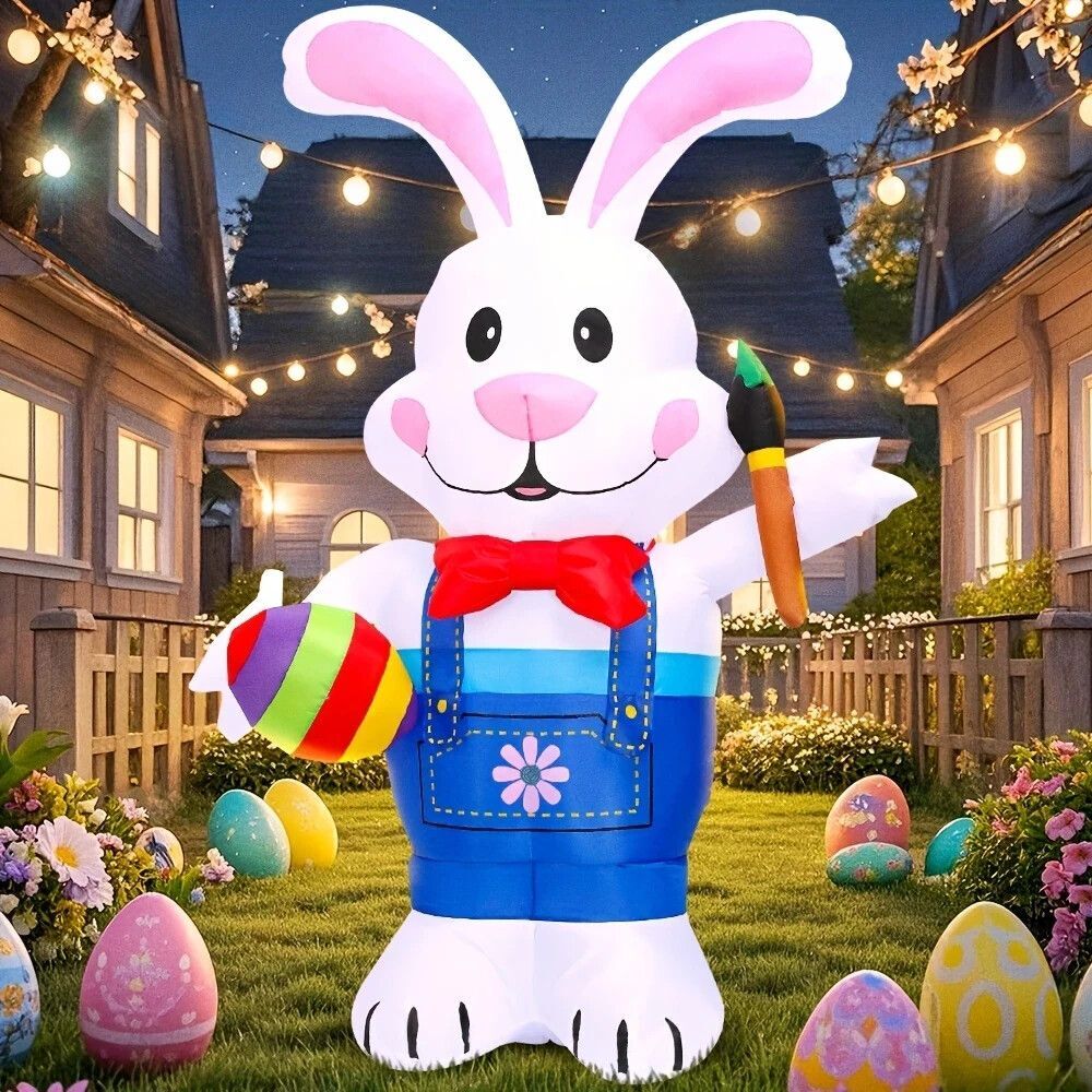 6ft Easter Inflatables Decoration Rabbit with Carrot, Built in LED Lights Easter - Picture 2 of 3